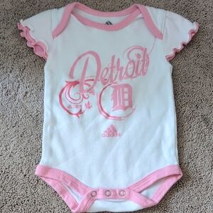 Adidas Pink and White Bodysuit with Ruffled Sleeves